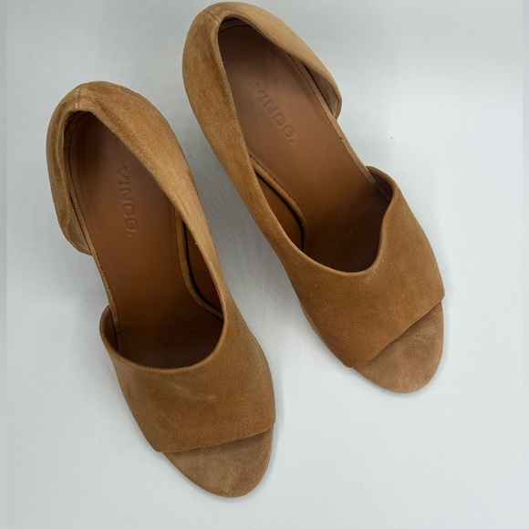 Vince asymmetrical suede peeptoe pumps with espadrille heel sz 8.5 - Picture 4 of 4